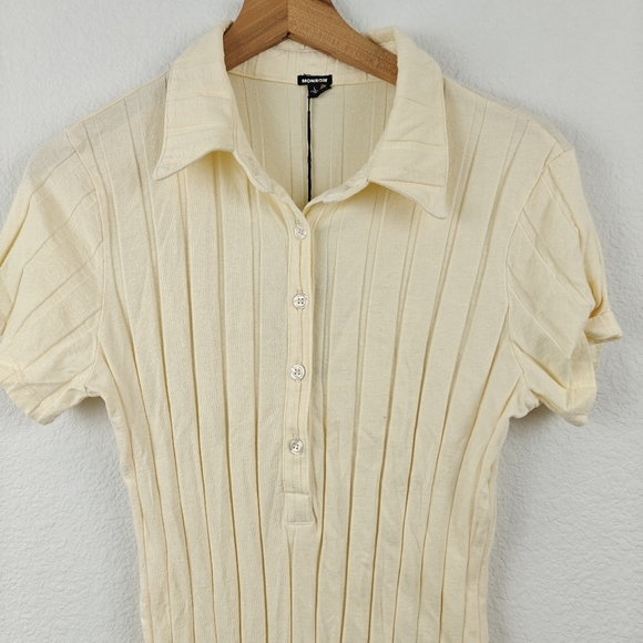Revolve Monrow NWT Flat Rib Polo Midi Dress In Butter Yellow Size Large Women's - Picture 10 of 15